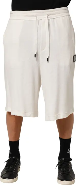 White Cotton Logo Plaque Men Bermuda Shorts