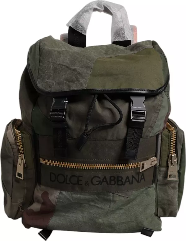 Military Green Patchwork Travel Backpack Bag