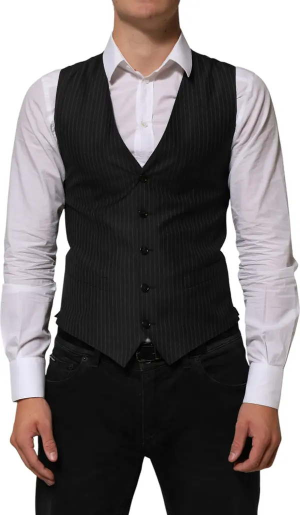 Black Wool Men Dress Formal Waistcoat Vest