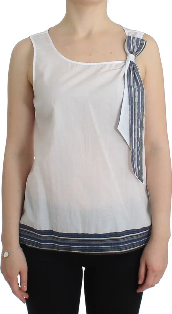 White Blue Top Blouse Tank Shirt Sleeveless