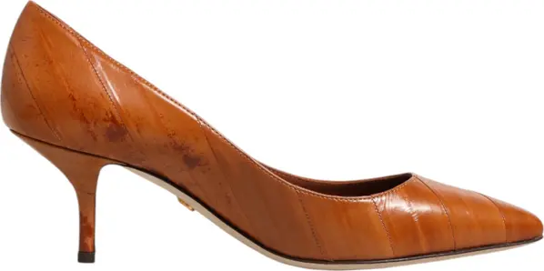 Brown Leather Kitten Heels Pumps Shoes