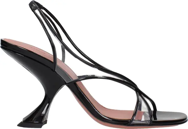 Black Leather Stiletto Heel Sandals