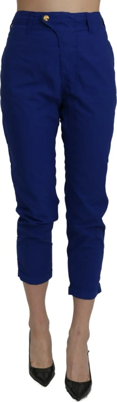 Cotton Royal Blue High Waist Skinny Cropped Trouser Pants