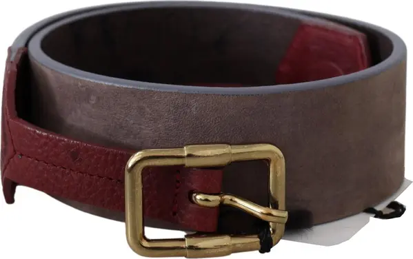 Brown Leather Wide Gold Chrome Logo Buckle Belt
