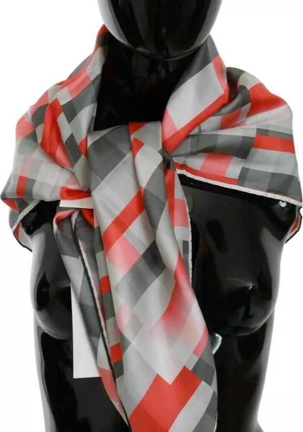 Gray Red Silk Shawl Foulard Wrap  Scarf