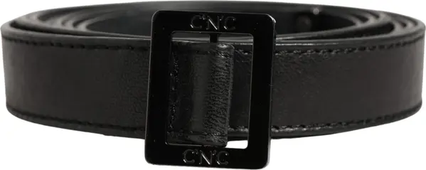 Black Leather Square Metal Buckle Waist Belt