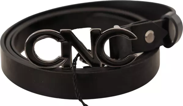 Black Leather Letter Logo Buckle Belt