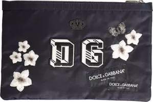 Blue DG Logo Patch Embellished Pouch Clutch Men Borse Bag