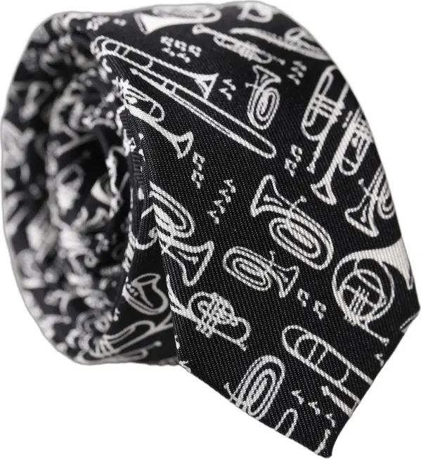 Black Trumpet Print Silk Adjustable Men Tied Necktie Tie
