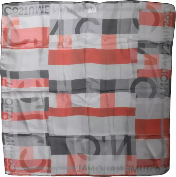 Gray Red Silk Square Neck Wrap Scarf