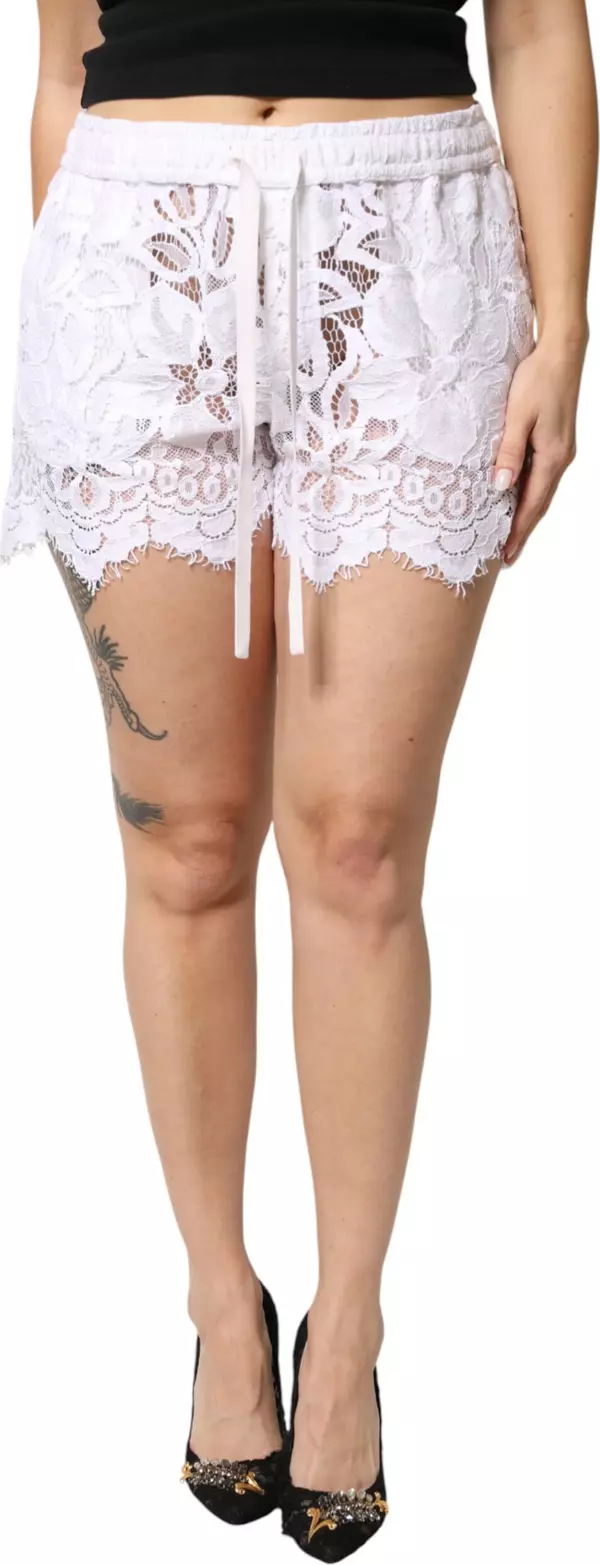 White Cotton Cut Out Mid Waisted Bermuda Shorts