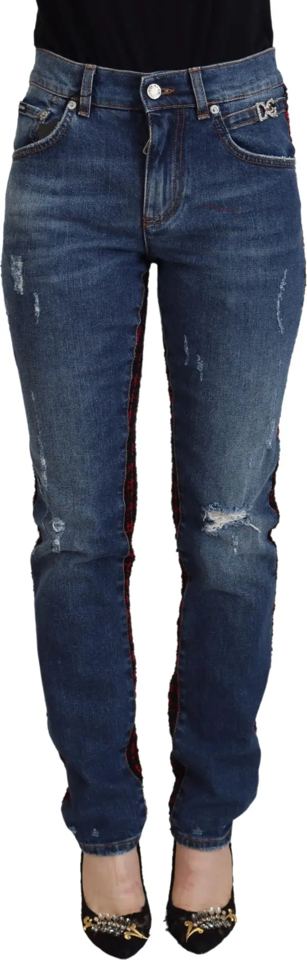 Blue Checkered Back Skinny Denim Jeans