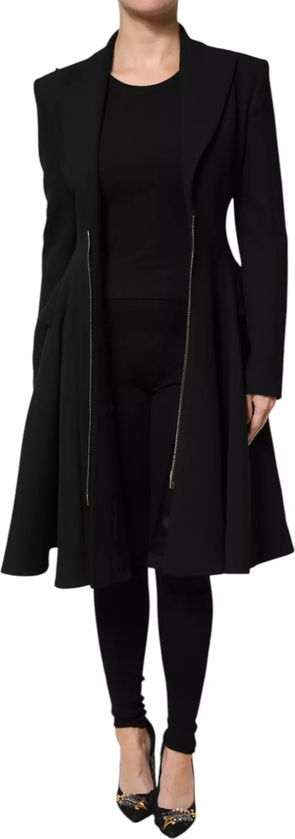 Black Polyester Single Breasted Trench Coat Jacket