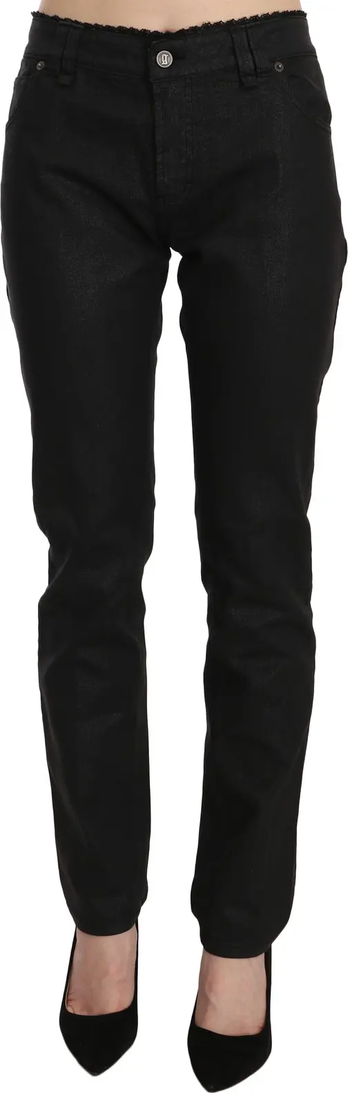 Black Mid Waist Skinny Cotton Casual Denim Jeans