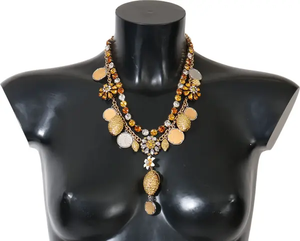 Gold Brass Crystal Logo Pineapple Statement Necklace