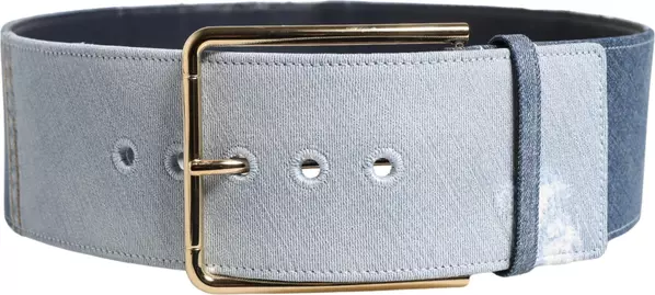 Blue Two Tone Denim Gold Metal Buckle Belt