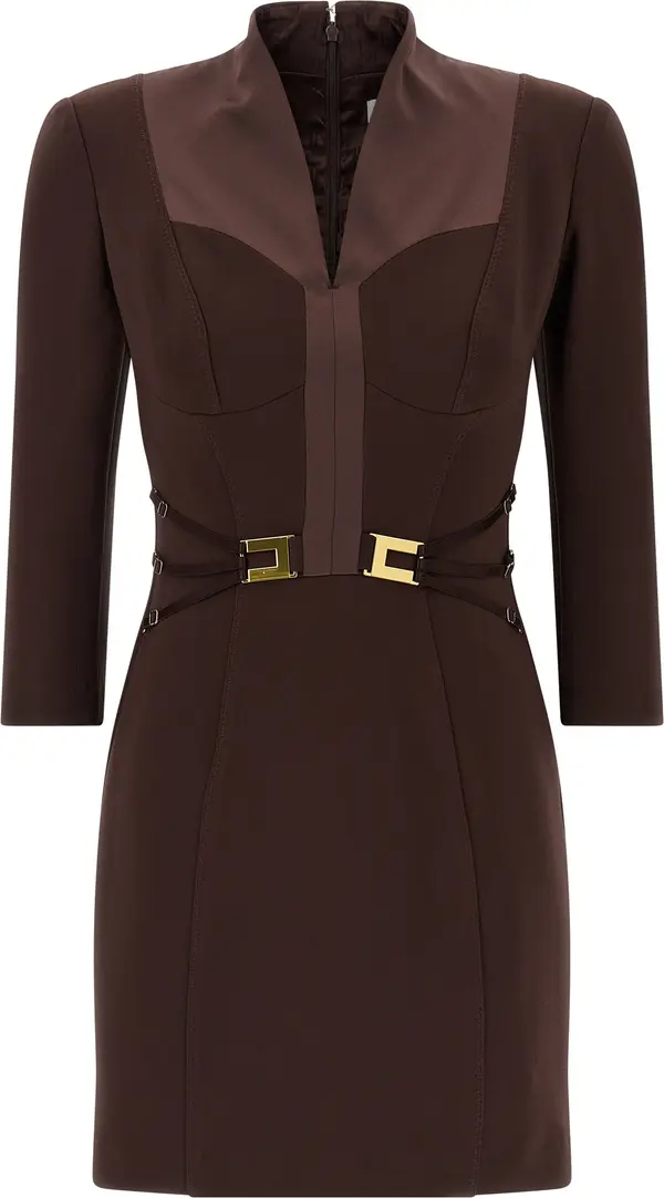 Brown Polyester Short Dress