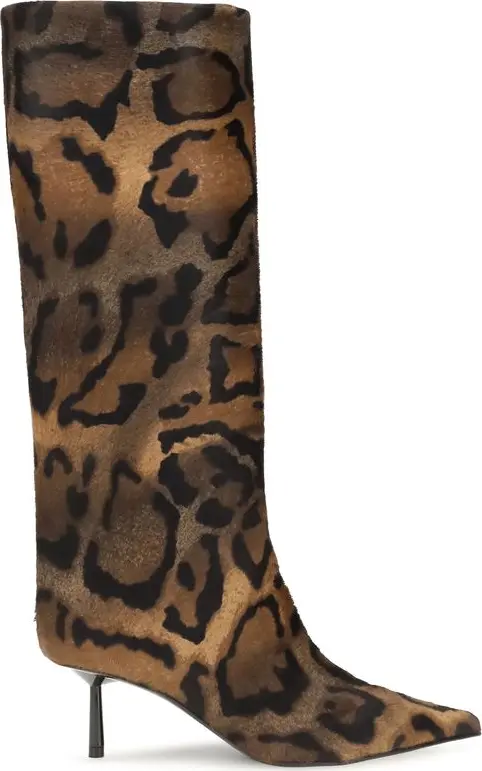 Brown Hair High Heel Boots
