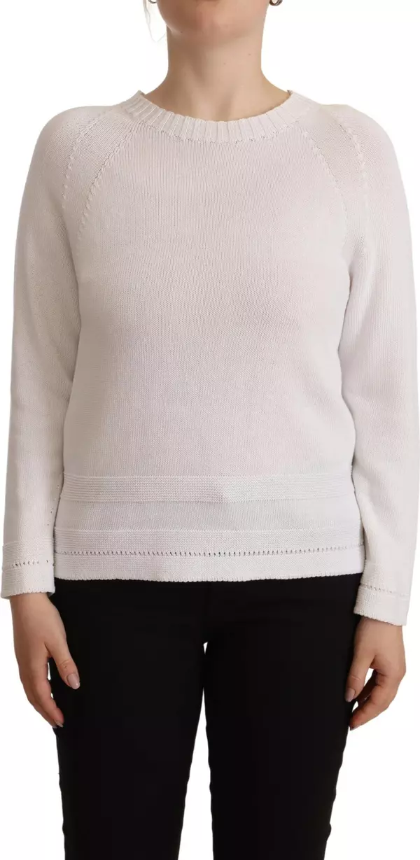 White Long Sleeves Crewneck Pullover Sweater