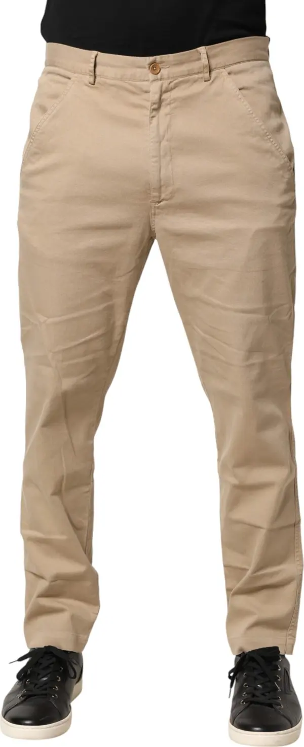 Beige Cotton Skinny Chino Trouser Pants