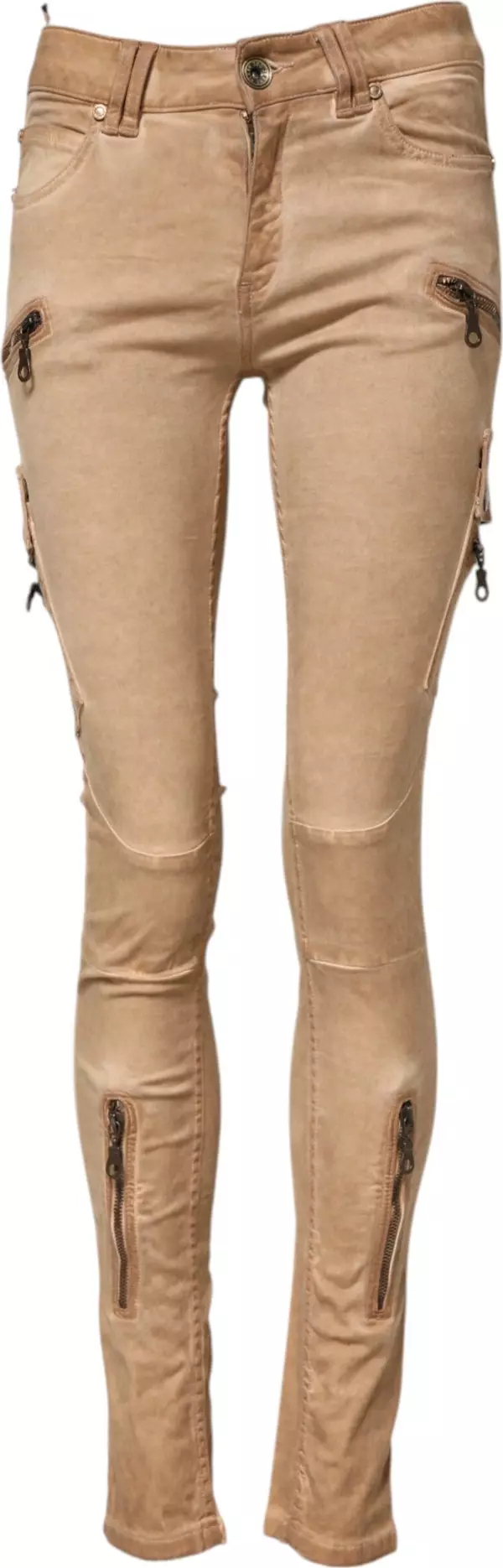 Brown Cotton Mid Waist Skinny Denim Jeans