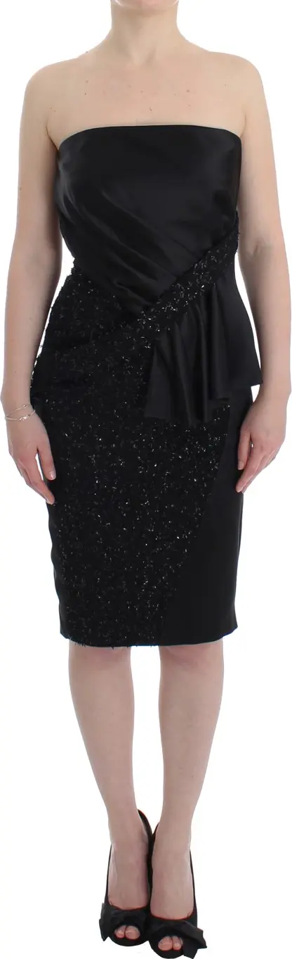 Black Strapless Embellished Pencil Dress