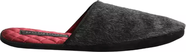 Dark Grey Charcoal Wool Red Slippers Shoes