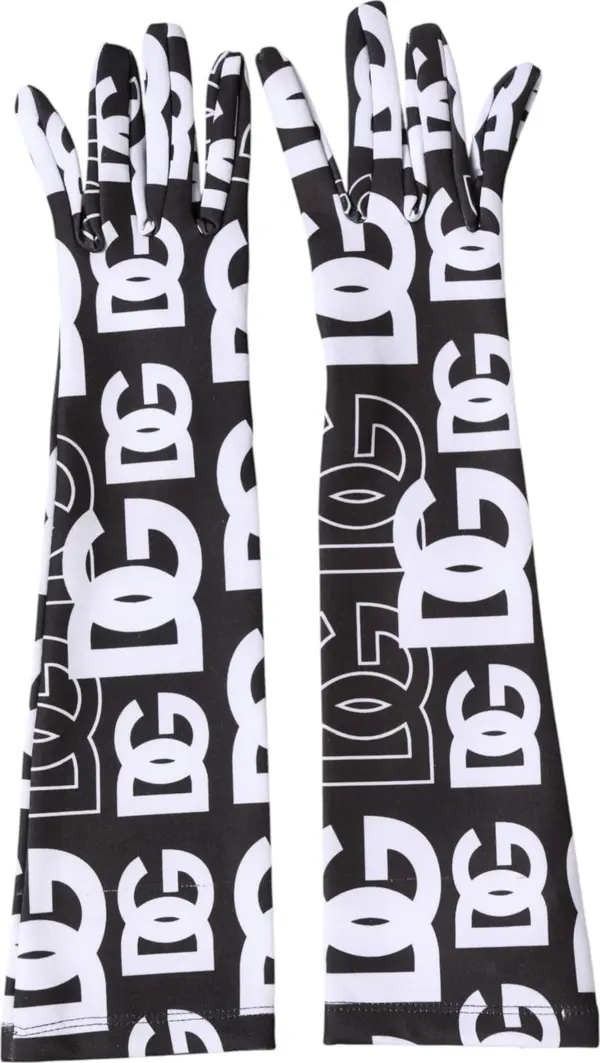 Black White DG Logo Elbow Length Mitten Gloves