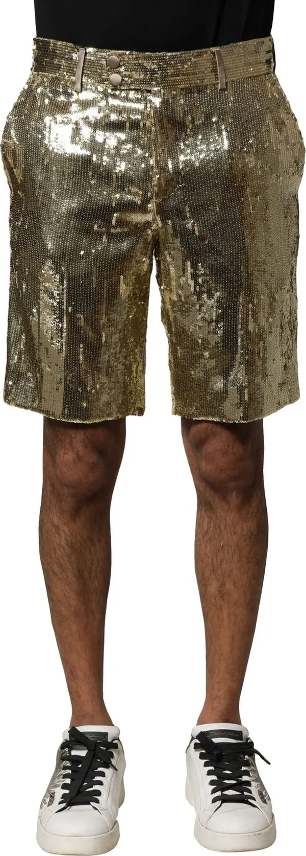 Gold Sequin Polyester Embellished Bermuda Shorts