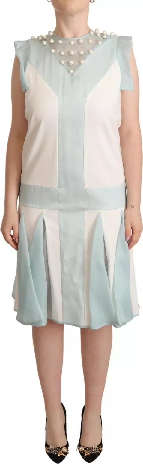 Multicolor Faux Pearl Sleeveless Shift Midi Dress