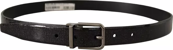 Black Vernice Puntinata Leather Silver Tone Metal Belt
