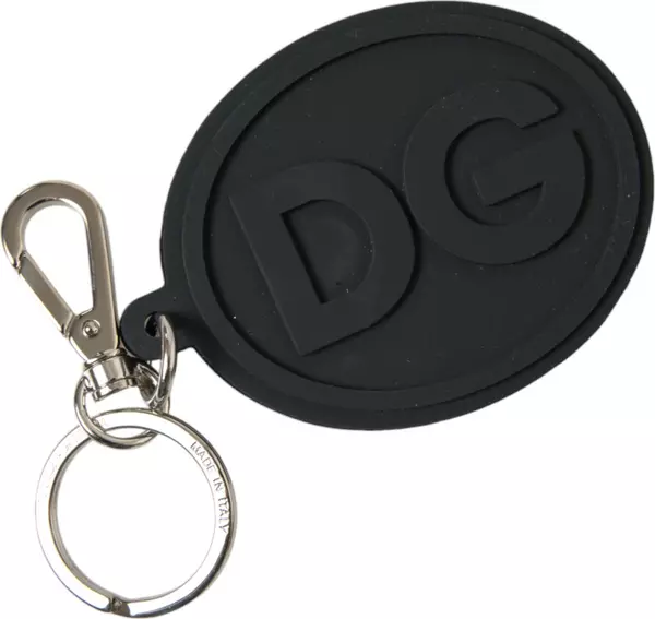 Black Rubber DG Logo Silver Brass Metal Keyring Keychain