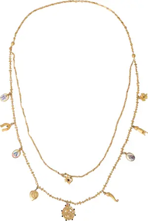 Gold Tone Chain Brass Charm Statement Sicily Necklace