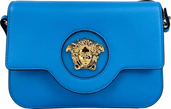 Versace La Medusa Blue Leather Shoulder Crossbody Bag Purse