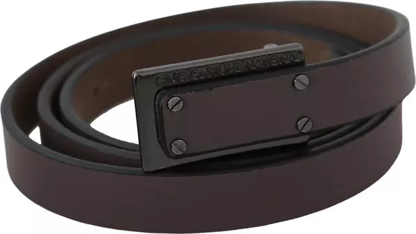 Brown Leather Tactical Logo Screw Buckle Belt