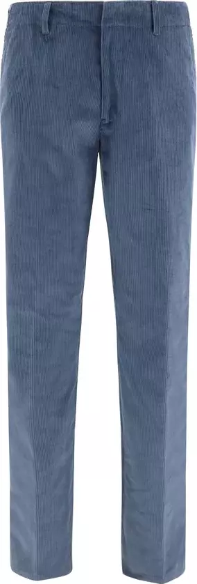 Blue Cotton Casual Pants