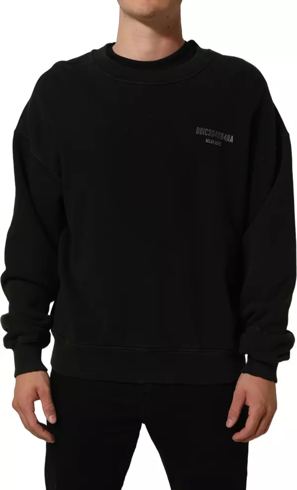 Black Cotton Crew Neck Men Sweatshirt Sweater