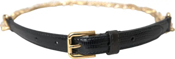 Black Leather Gold Chain Crystal Waist Women Belt