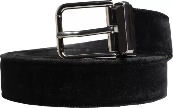 Black Suede Silver Tone Metal Buckle Men Belt
