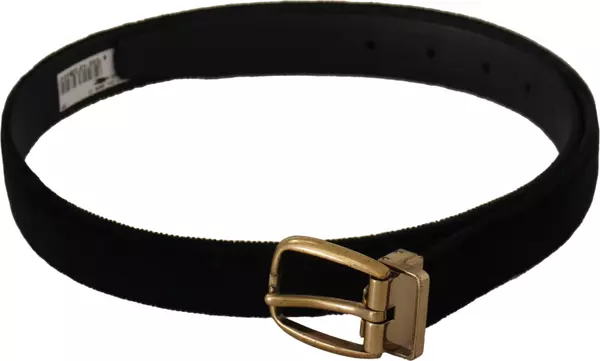 Black Velvet Leather Gold Tone Metal Buckle Belt