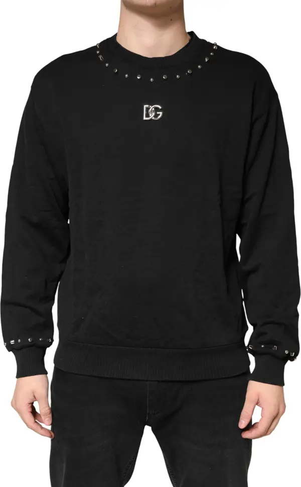 Black Embellished Cotton Sweatshirt Sweater