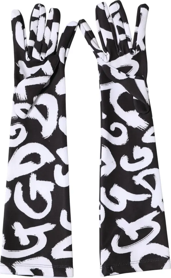Black White DG Logo Elbow Length Mitten Gloves