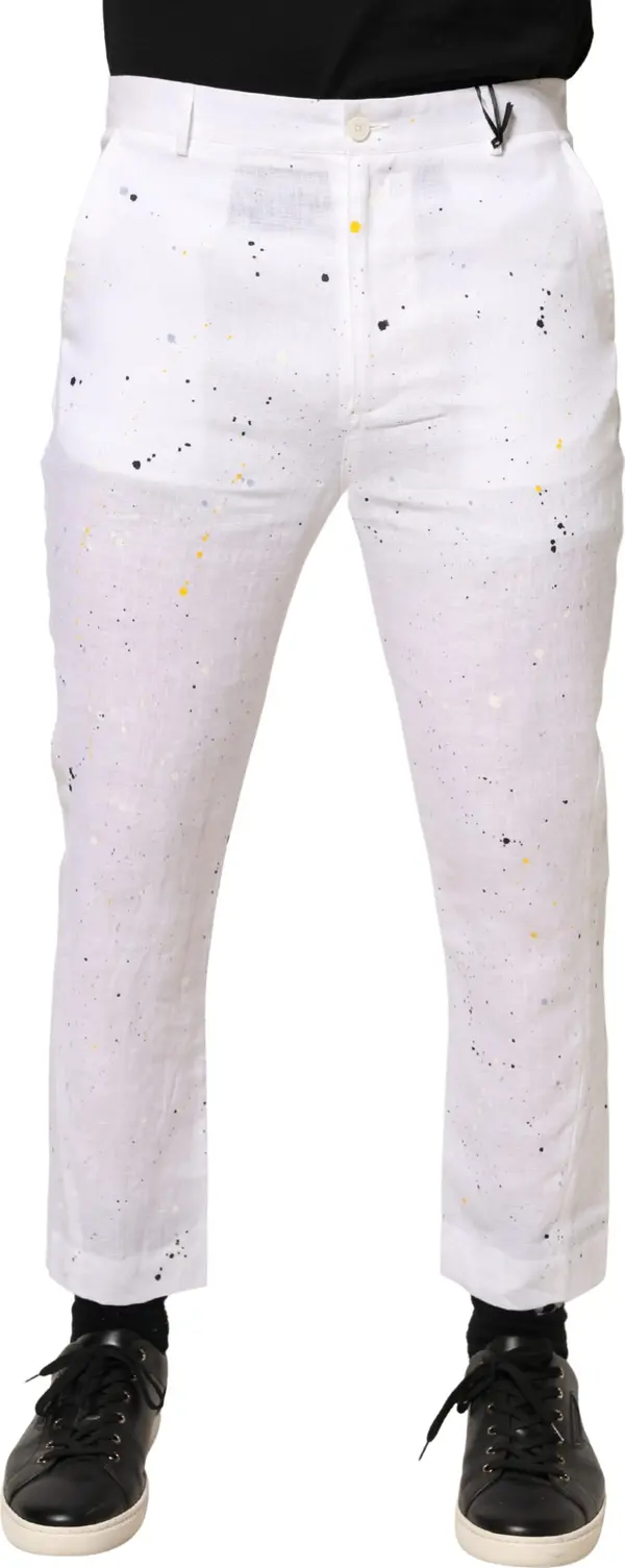 White Paint Print SkinnyFit Trouser Pants