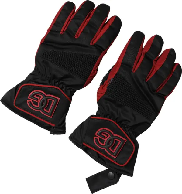 Black Red Nylon Wrist Length Mitten Gloves