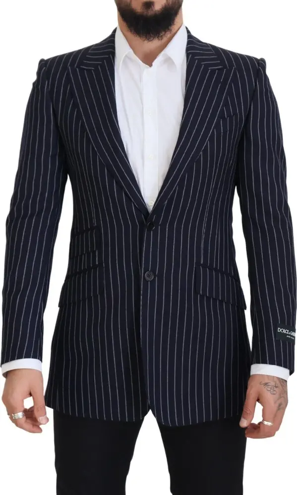 Dark Blue Stripe Wool Single Breasted Blazer