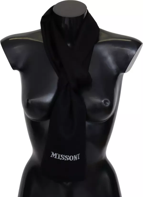 Black 100% Wool Unisex Neck Wrap Fringes Logo Scarf