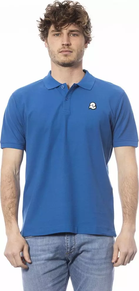 Blue Cotton Men Polo Shirt