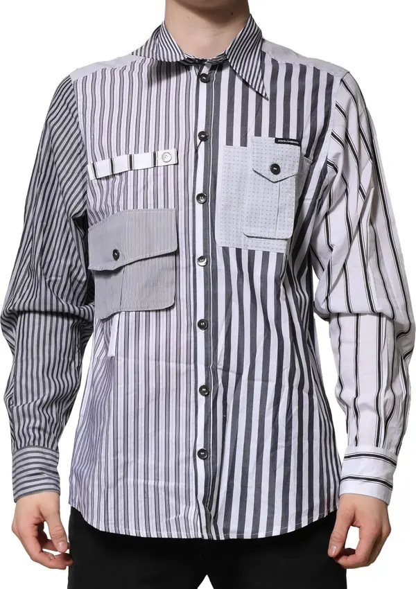 White Gray Striped Cotton Men Casual Shirt