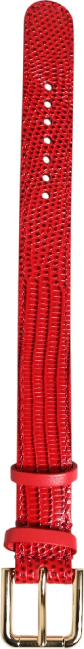 Red Exotic Leather Gold Tone Metal Buckle Women Armband