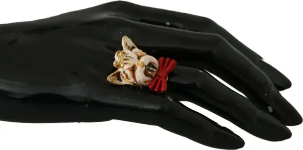Gold Brass Resin Beige Dog Pet Branded Accessory Ring